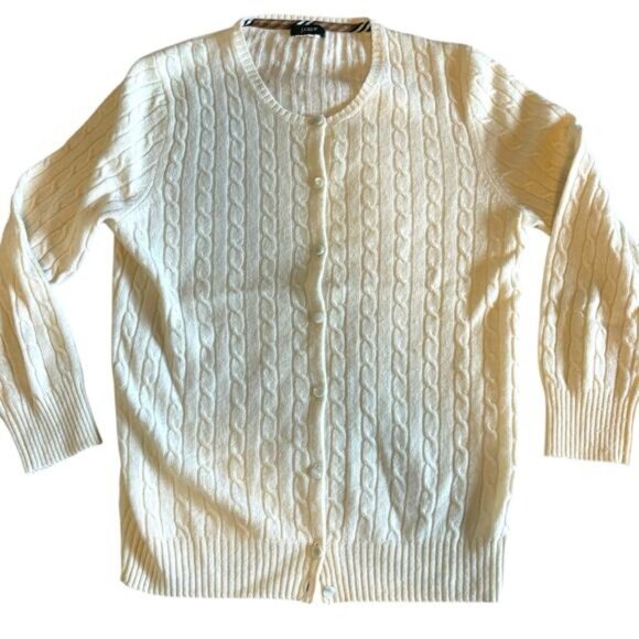 J.Crew Cream Delicate Cableknit Cardigan Sweater Medium Preppy Minimal Capsule - Picture 6 of 8